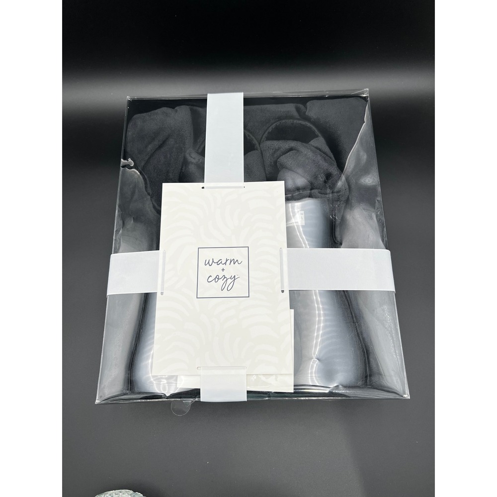 Warm + Cozy Black Plush Throw Blanket and Slipper Set Small 60x70 New in Box